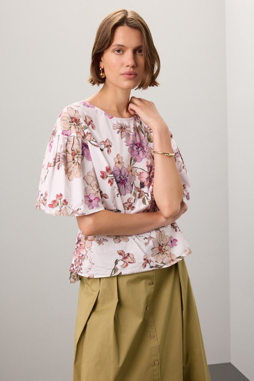 Adam Lippes White Floral Print Flutter Sleeve Top Size 2